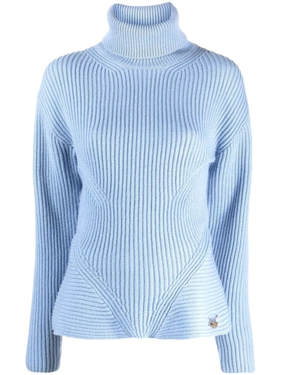 Elisabetta Franchi Ribbed -knit Roll-neck Jumper In Light Blue