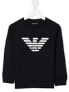 Emporio Armani Kids' Blue Modal Blend Sweatshirt With Logo In Black