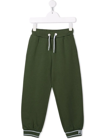 Fendi Kids' Logo裤脚运动裤 In Green