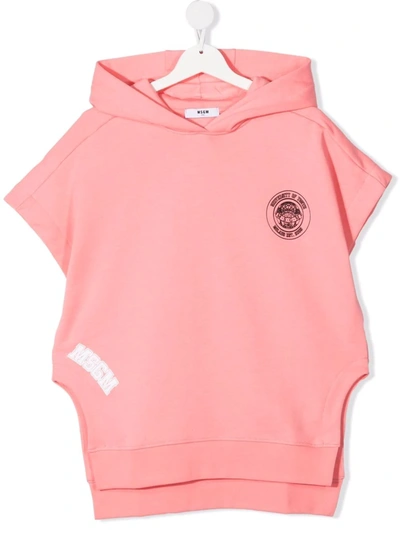 Msgm Teen Logo-print Short-sleeved Hoodie In Pink
