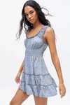 Urban Outfitters Uo Lizzy Smocked Floral Mini Dress In Sky