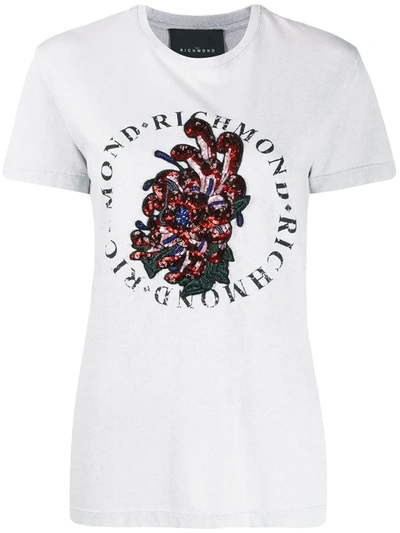 John Richmond Sequin Embroidered T-shirt In Grey