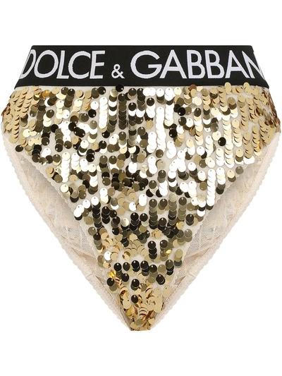 Dolce & Gabbana Sequin Embellished Briefs In Gold