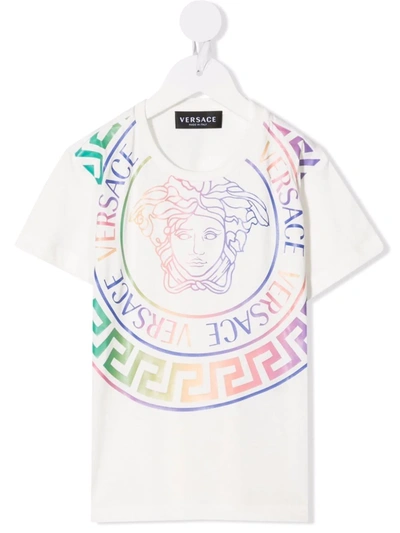 Versace Kids' 希腊风图案印花t恤 In White