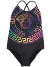 VERSACE GRECA-PRINT CROSSOVER-STRAPS SWIMSUIT