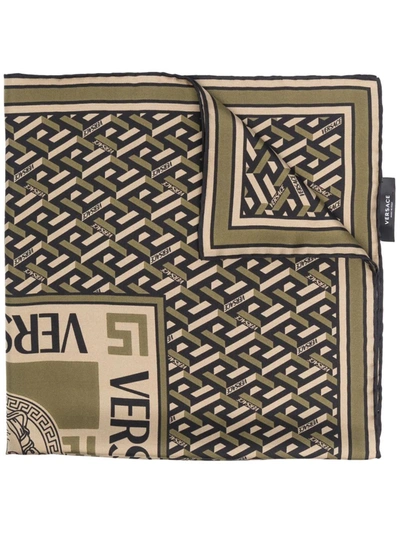 Versace Green Geometric-print Silk Scarf