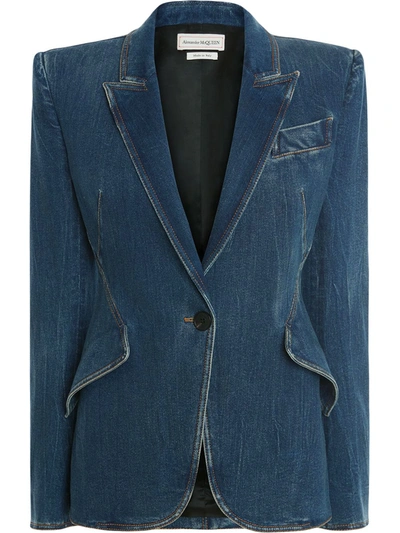 Alexander Mcqueen Tailored Denim Jacket In Medium Wash