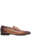 Santoni Penny Leather Loafers In Brown