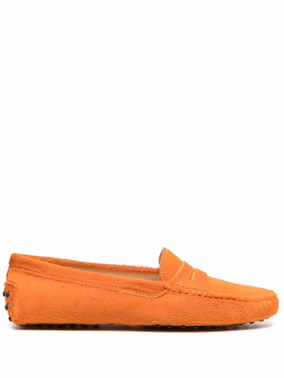 Tod's Faux Fur Gommino Loafers In Orange
