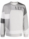 Valentino Vltn-print Patchwork Sweatshirt In Grey