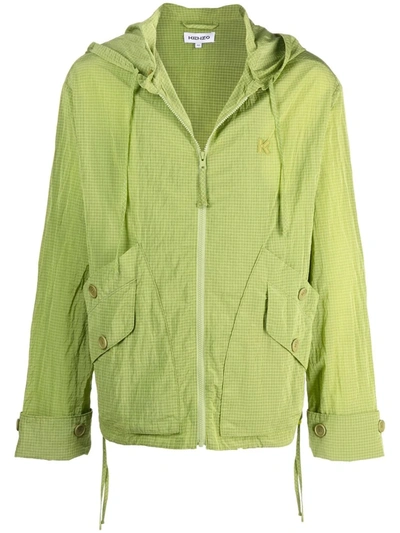 Kenzo Hooded Zip-up Lightweight Jacket In Green