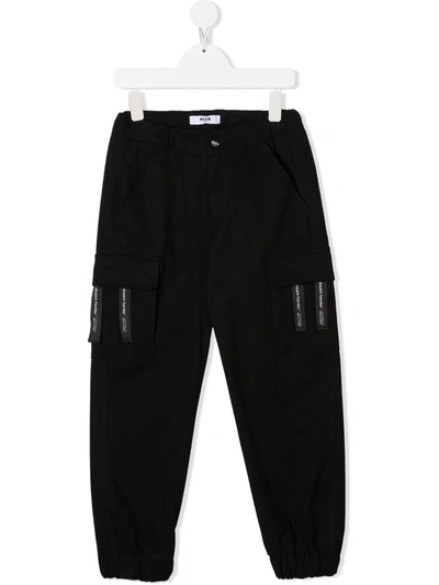 Msgm Kids' Stretch-cotton Cargo Trousers In Black