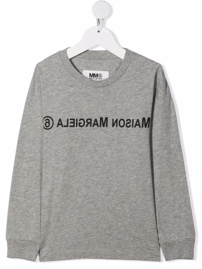 Mm6 Maison Margiela Kids' Logo-print Cotton Sweatshirt In Grey