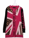 JOHN RICHMOND JUNIOR TEEN LEOPARD-PRINT FLAG KNIT CARDIGAN