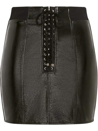 Dolce & Gabbana Coated Cotton Miniskirt With Laces And Eyelets In Black