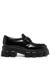 Prada Platform Leather Triangle Logo Loafers In Black