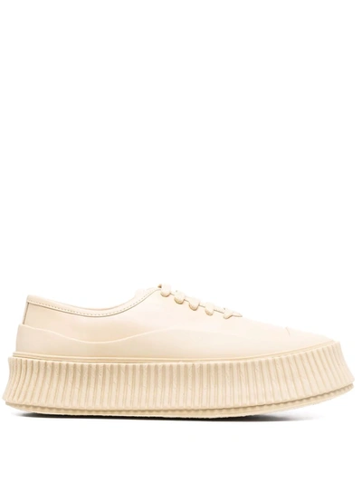 Jil Sander Ridged-sole Leather Sneakers In Neutrals