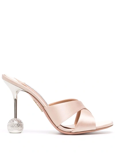 Aquazzura Yes Darling 95 Crystal-embellished Satin Mules In Pink