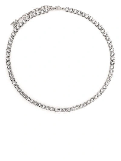 Amina Muaddi Tennis Crystal-embellished Necklace In Silver