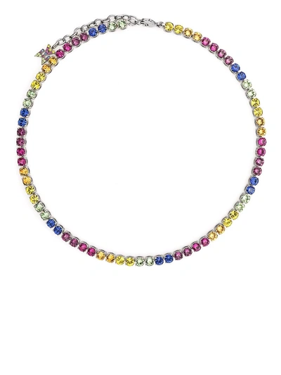 Amina Muaddi Tennis Rainbow Necklace In Silber