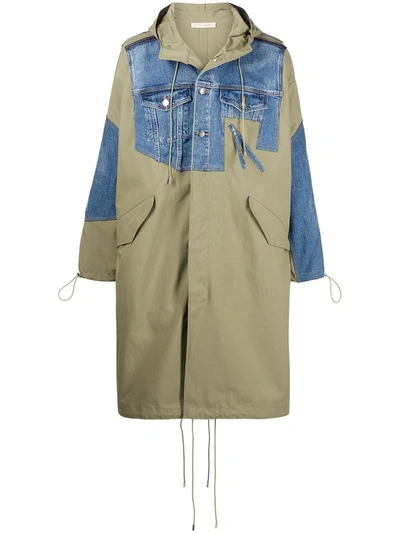 Romeo Hunte Denim-panel Trench Coat In Grün