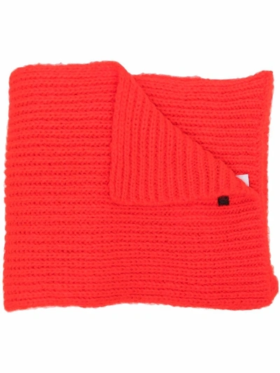 Msgm Logo-patch Knitted Scarf In Rot