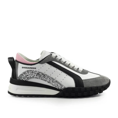 Dsquared2 White And Dark Grey Legend Sneakers With Pink Detail