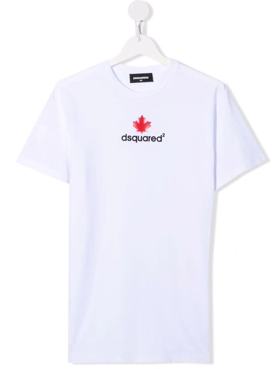 Dsquared2 Teen Logo Crew-neck T-shirt In Bianco
