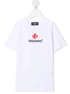Dsquared2 Boys White Kids Maple Leaf Logo-print Cotton T-shirt 8-16 Years 16 Years In White