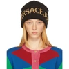 VERSACE JEANS COUTURE BLACK WOOL LOGO BEANIE