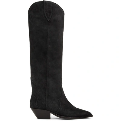 Isabel Marant Denvee Suede Cowboy Boots In Faded Black