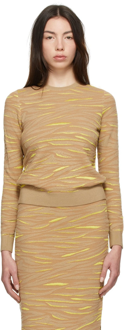 Stella Mccartney Beige & Yellow Animal Pattern Crewneck In Camel