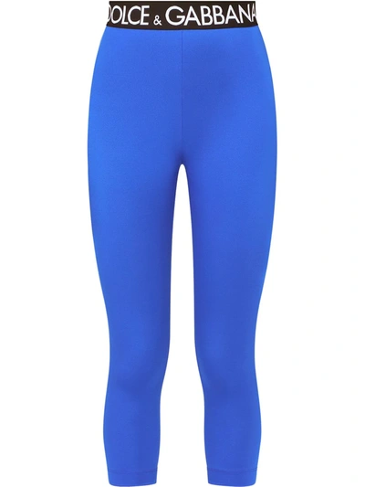 Dolce & Gabbana Logo-waistband Cropped Leggings In Blue