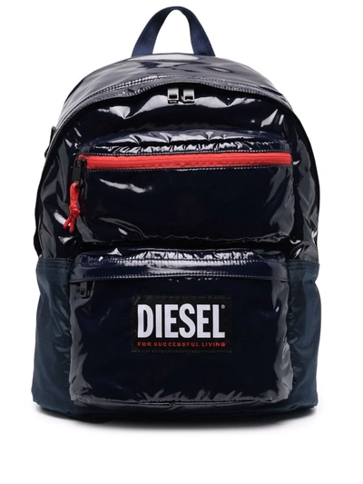 Diesel High-shine Logo Backpack In Blau