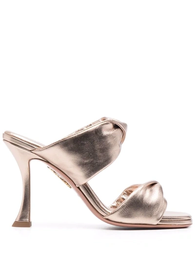 Aquazzura Twist 95 Leather Sandal In Gold