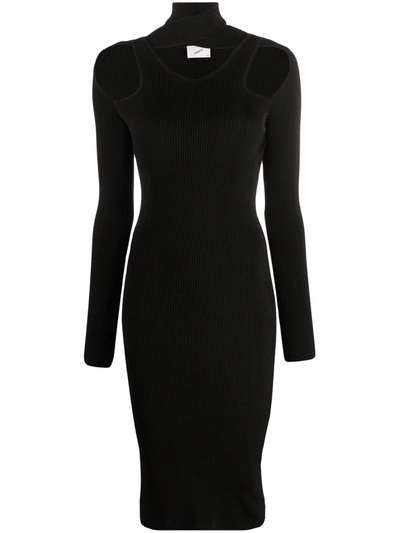 Coperni Knee-length Cut-out Knit Dress With Ribbed Texture In Black