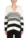 Proenza Schouler White Label Lofty Striped Oversized V-neck Sweater In Bianco