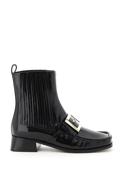 Roger Vivier Viv Ranger Embellished Patent-leather Chelsea Boots In Black