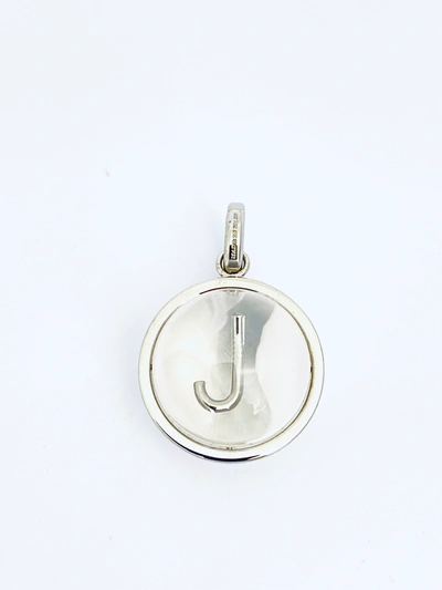 Burberry Marbled Resin J Alphabet Charm In Palladium And Mother-of-pearl In Palladium/mother-of-pearl