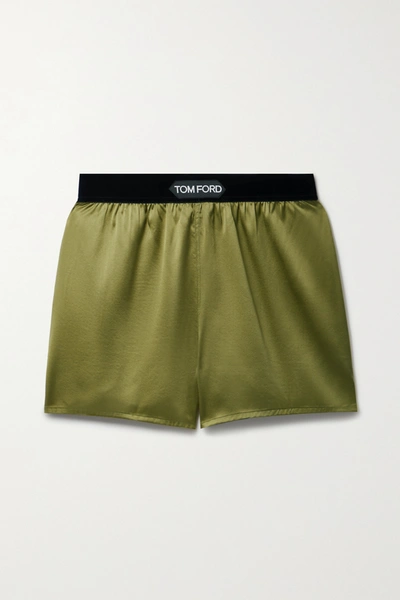 Tom Ford Women's Logo-print Stretch-silk Pajama Shorts In Green