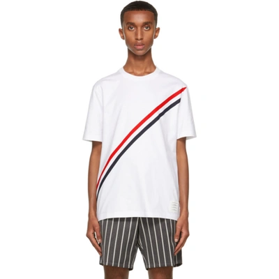 Thom Browne Printed Rwb Stripe Cotton Jersey T-shirt In White
