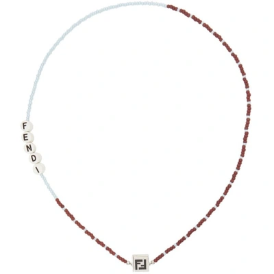 Fendi Beaded Enamel Detail Necklace In Bleu Clair