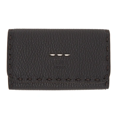 Fendi Grey & Orange Key Case Wallet In Black