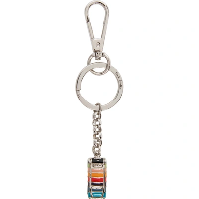 Paul Smith Silver Artist Stripe Mini Keychain In Multicolour