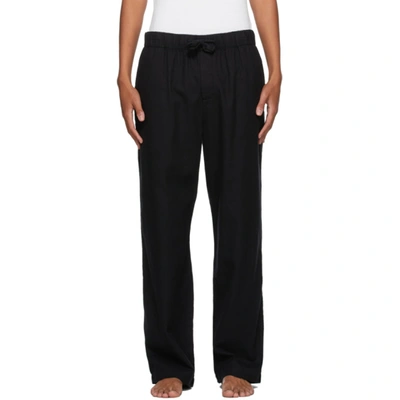 Tekla Drawstring Organic-cotton Flannel Pyjama Trousers In Black