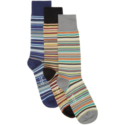 Paul Smith Three-pack Multicolor Signature Stripe Socks