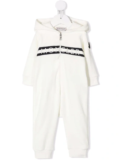Moncler Babies' Embroidered-logo Hooded Jumpsuit In White
