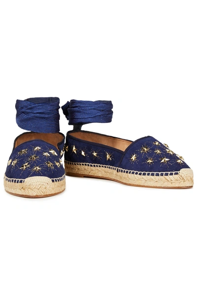 Aquazzura Cosmic Star Lace-up Embellished Suede Espadrilles In Navy