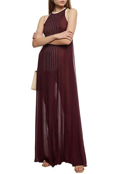 Valentino Pintucked Silk-voile Maxi Dress In Brown