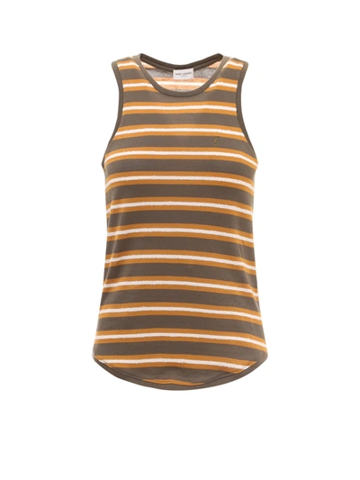 Saint Laurent Horizontal-stripe Pattern Sleeveless Top In Brown